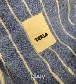 TEKLA Blue White Striped Organic Cotton Terry Bathrobe Made in Portugal M/L