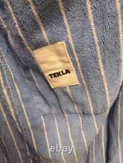 TEKLA Blue White Striped Organic Cotton Terry Bathrobe Made in Portugal M/L