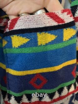 TJ Lawford Bathrobe Bold Southwestern Aztec Tribal Belted Pockets Vintage 90s L