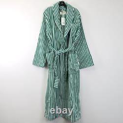 Tekla Fabrics Classic Unisex Terry Bathrobe in Teal Green Stripes Size Large