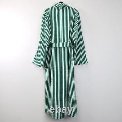 Tekla Fabrics Classic Unisex Terry Bathrobe in Teal Green Stripes Size Large