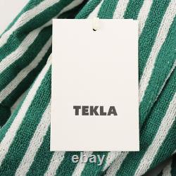 Tekla Fabrics Classic Unisex Terry Bathrobe in Teal Green Stripes Size Large