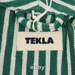 Tekla Fabrics Classic Unisex Terry Bathrobe in Teal Green Stripes Size Large