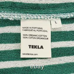 Tekla Fabrics Classic Unisex Terry Bathrobe in Teal Green Stripes Size Large