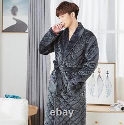 Thick 3-layer warm winter bathrobe men's soft flannel quilted long bathrobe