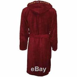 Tommy Hilfiger Luxury Men's Towelling Bathrobe Gift Set, Burgundy