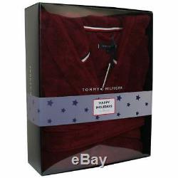 Tommy Hilfiger Luxury Men's Towelling Bathrobe Gift Set, Burgundy