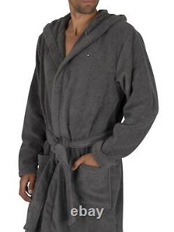 Tommy Hilfiger Men's Hooded Icon Bathrobe, Grey