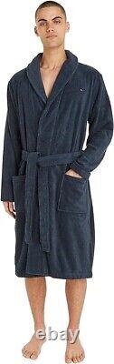 Tommy Hilfiger Mens Navy Heavy Cotton Plush Classic Shawl-Style Bathrobe Sz. XL