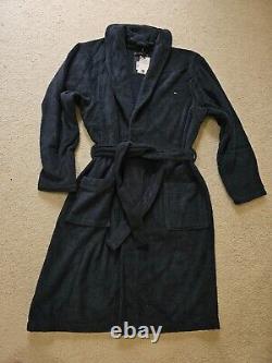 Tommy Hilfiger Mens Navy Heavy Cotton Plush Classic Shawl-Style Bathrobe Sz. XL