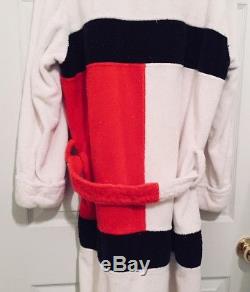 Tommy Hilfiger Mens Red White Blue Block Flag Logo Bath Robe Size S/M Vintage