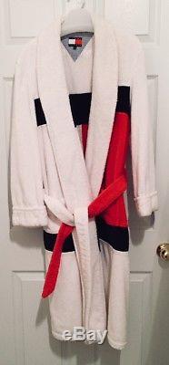 Tommy Hilfiger Mens Red White Blue Block Flag Logo Bath Robe Size S/M Vintage