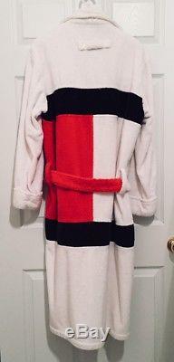 Tommy Hilfiger Mens Red White Blue Block Flag Logo Bath Robe Size S/M Vintage