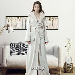UK Men Women Luxurious Long Flannel Robe Hooded Bathrobe Bath Robe Dressing Gown