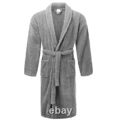 UNISEX 100% Cotton Dressing Gown Terry Towelling Shawl Collar, GREY Bathrobe