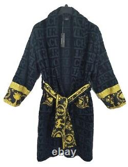 VERSACE Authentic BLUE GOLD LARGE Medusa LOGO BATHROBE Baroque NWT