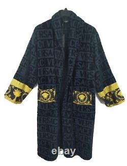 VERSACE Authentic BLUE GOLD LARGE Medusa LOGO BATHROBE Baroque NWT