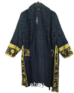 VERSACE Authentic BLUE GOLD LARGE Medusa LOGO BATHROBE Baroque NWT