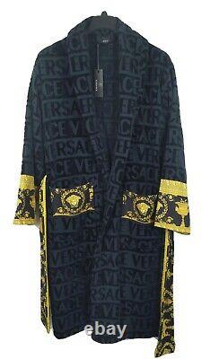 VERSACE Authentic BLUE GOLD LARGE Medusa LOGO BATHROBE Baroque NWT