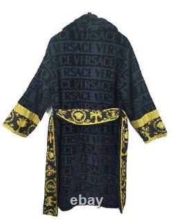 VERSACE Authentic BLUE GOLD LARGE Medusa LOGO BATHROBE Baroque NWT