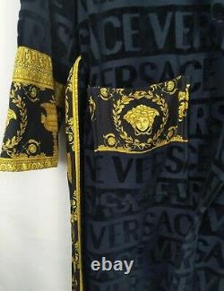 VERSACE Authentic BLUE GOLD LARGE Medusa LOGO BATHROBE Baroque NWT