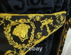 VERSACE Authentic BLUE GOLD LARGE Medusa LOGO BATHROBE Baroque NWT