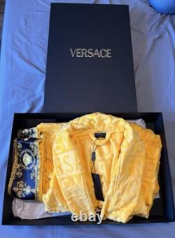 VERSACE Baroque And Greca Print Gold Long Unisex Bathrobe New with receipt