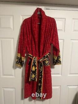 VERSACE Baroque And Greca Print Red Long Unisex Bathrobe Size M