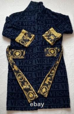 VERSACE Baroque Bathrobe Mens XL Black/Gold 100% Authentic Has Rip Repair pics