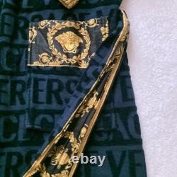 VERSACE Baroque Bathrobe Mens XL Black/Gold 100% Authentic Has Rip Repair pics