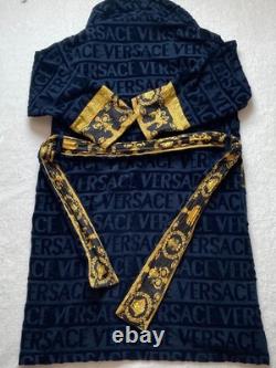 VERSACE Baroque Bathrobe Mens XL Black/Gold 100% Authentic Has Rip Repair pics