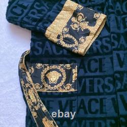 VERSACE Baroque Bathrobe Mens XL Black/Gold 100% Authentic Has Rip Repair pics