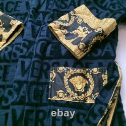 VERSACE Baroque Bathrobe Mens XL Black/Gold 100% Authentic Has Rip Repair pics