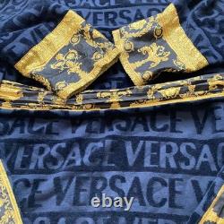 VERSACE Baroque Bathrobe Mens XL Black/Gold 100% Authentic Has Rip Repair pics