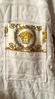 VERSACE Baroque Bathrobe with Logo Line Size XL White Unused