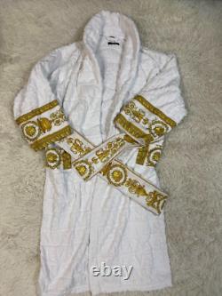 VERSACE Baroque Bathrobe with Logo Line Size XL White Used