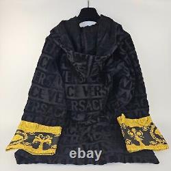 VERSACE Baroque Greca Print Black Short Unisex Bathrobe New