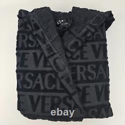 VERSACE Baroque Greca Print Black Short Unisex Bathrobe New