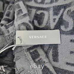 VERSACE Baroque Greca Print Black Short Unisex Bathrobe New