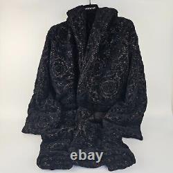 VERSACE Baroque Print Black Long Unisex Bathrobe New