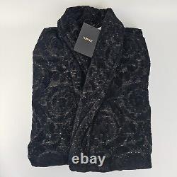 VERSACE Baroque Print Black Long Unisex Bathrobe New