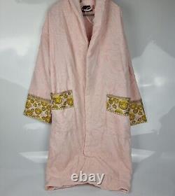 VERSACE Baroque Print Light Pink Long Unisex Bathrobe New