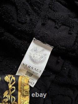 VERSACE Black Barocco Logo Cotton Bath Robe Medium