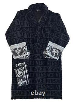 VERSACE Black Cotton Bath Robe Baroque Print Medium NEW RRP 390