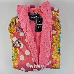 VERSACE Butterflies Baroque Flamingo Pink/Multicolor Unisex Short Bathrobe New