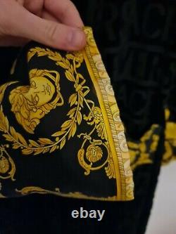 VERSACE Embroidered Logo Baroque Bathrobe In Black £495 RRP