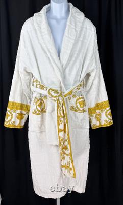 VERSACE Home Baroque Bathrobe AOP Logo White Gold Barocco Print Size XL