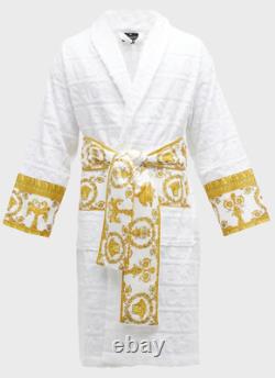VERSACE Home Baroque Bathrobe AOP Logo White Gold Barocco Print Size XL