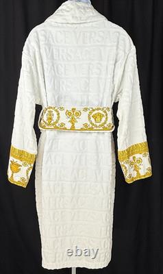 VERSACE Home Baroque Bathrobe AOP Logo White Gold Barocco Print Size XL