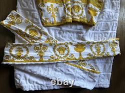 VERSACE Home Baroque Bathrobe AOP Logo White Gold Barocco Print Size XL